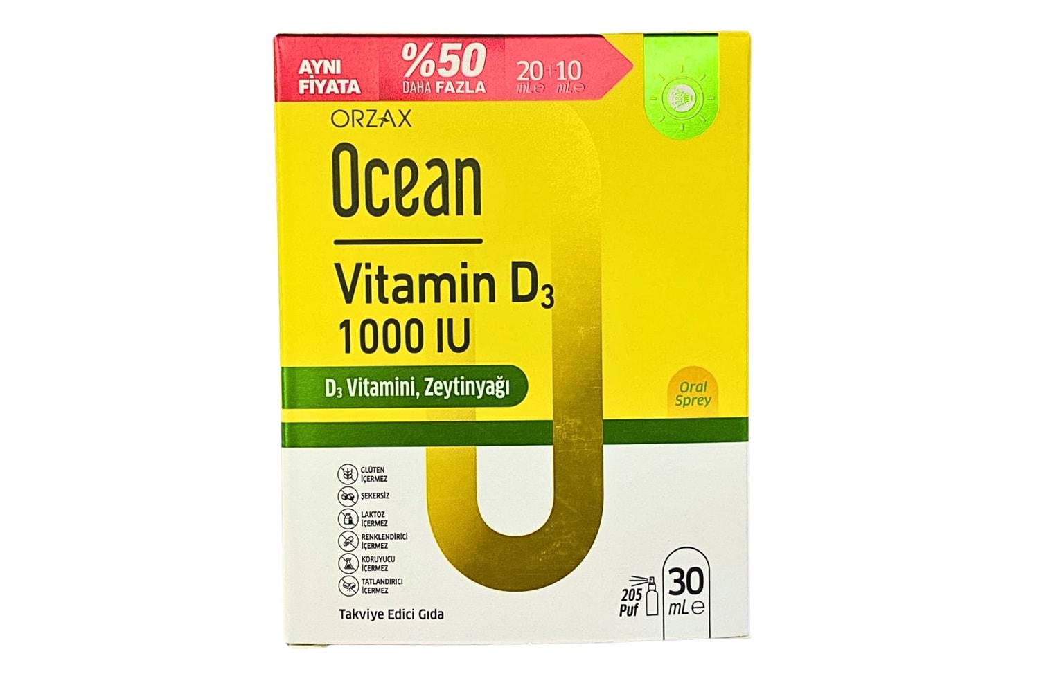 Ocean Vitamin D3 Sprey 1000 IU 20 ml + 10 ml - %50 Daha Fazla
