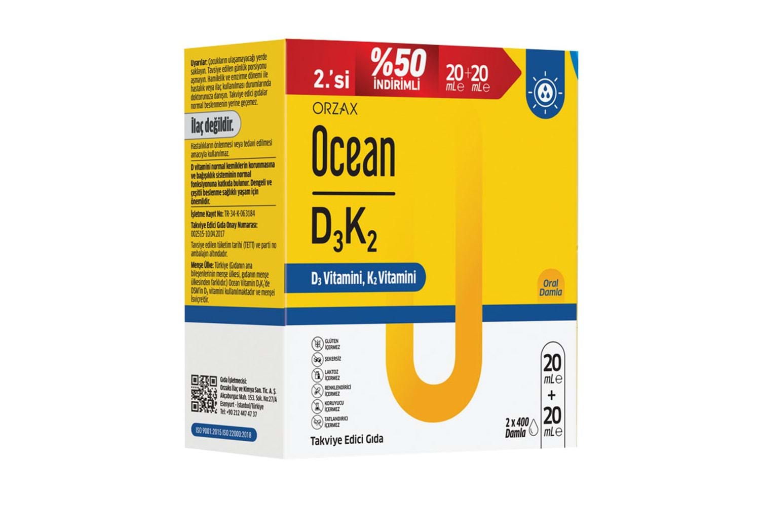 Ocean D3K2 Damla 20+20 ml - İkincisi %50 İndirimli