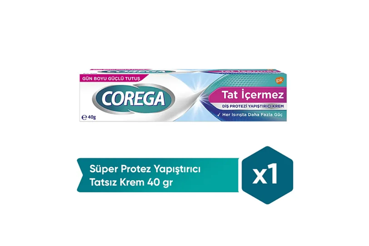 Corega Gün Boyu Güçlü Tutuş Diş Protez Yapıştırıcı Tat İçermez Krem 40 gr