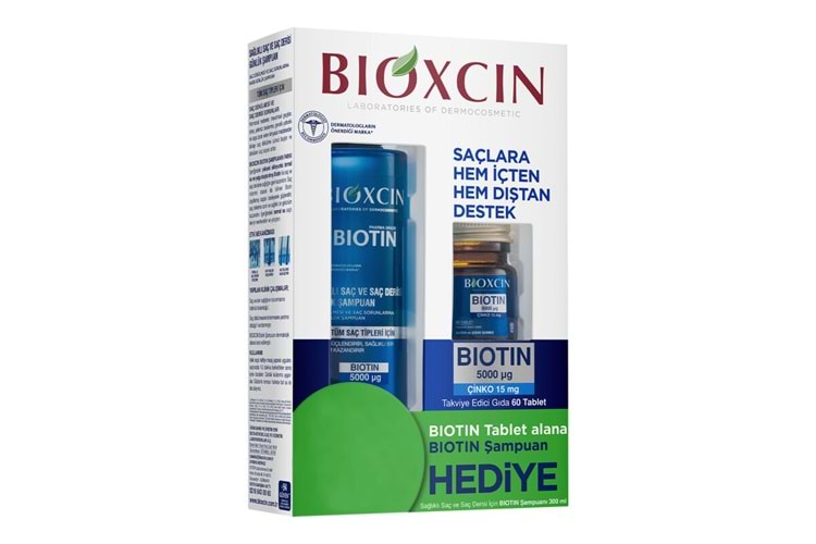 Bioxcin Biotin 5000 mg + Çinko 15 mg 60 Tablet + 300 ml Şampuan Hediyeli - Özel Fiyat