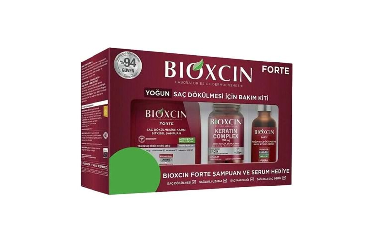 Bioxcin Forte Saç Bakım Kiti Yoğun Saç Dökülmesi İçin (300 ml Şampuan & 50 ml Serum & Keratin Complex 60 Tablet)