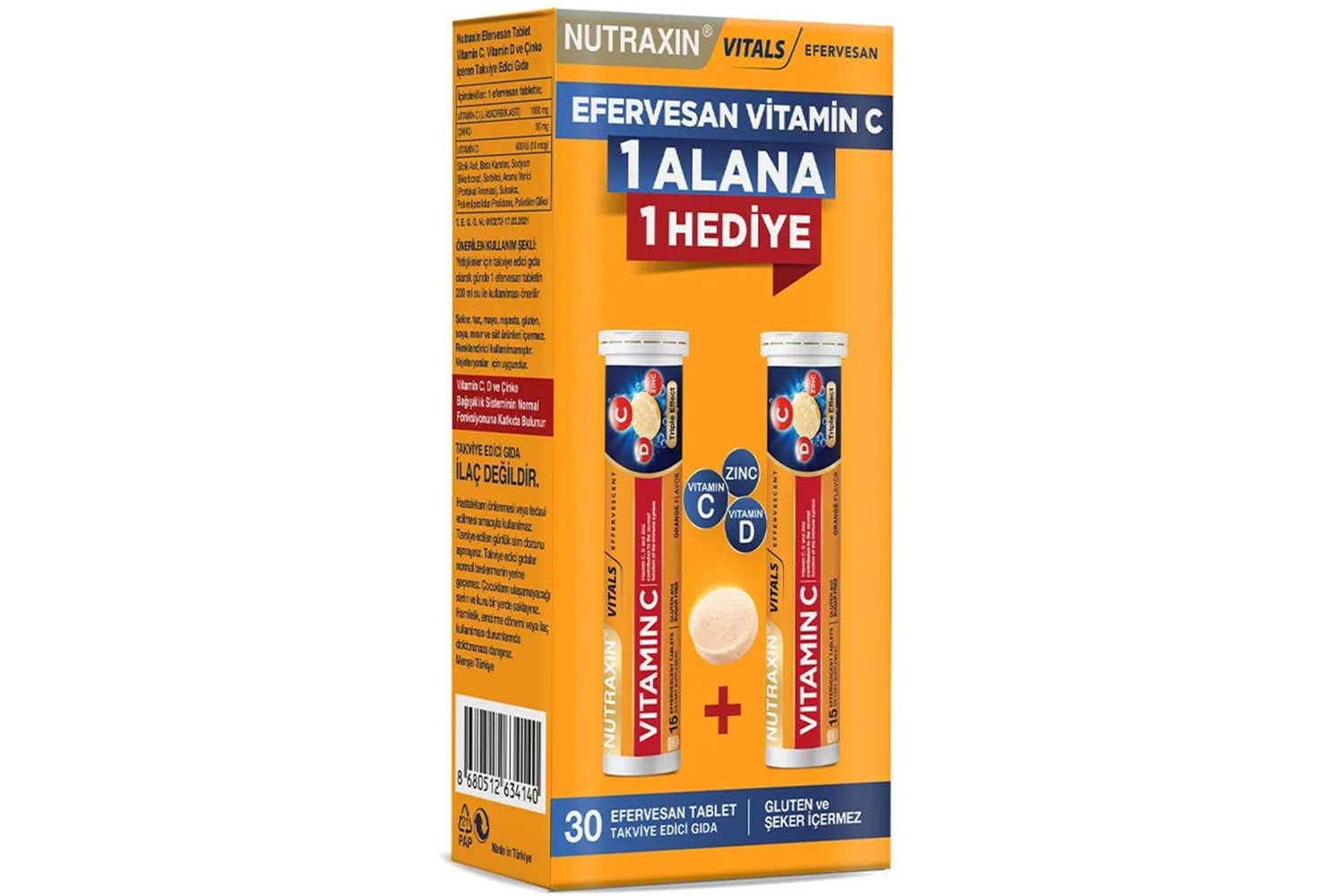 Nutraxin Vitamin C D Zinc 15 Efervesan Tablet - İkili Kofre
