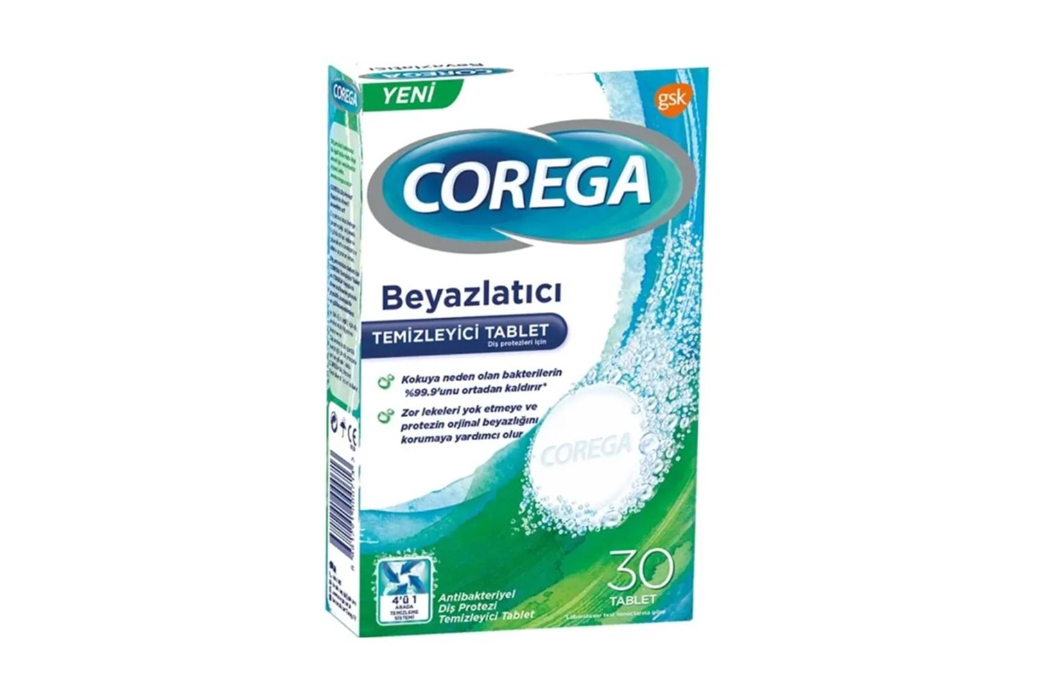 Corega Diş Protezi Beyazlatıcı Temizleyici 4'ü 1 Arada 30 Tablet